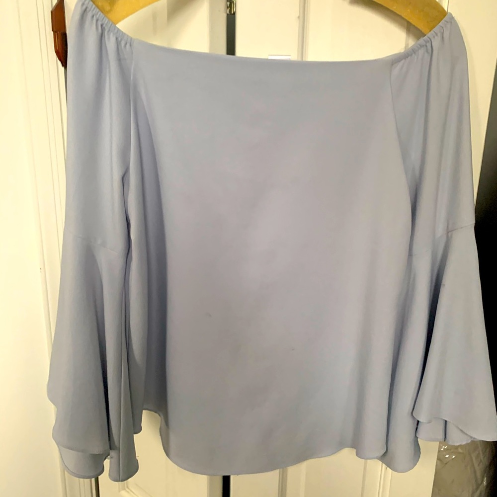 Off the shoulder blue blouse
